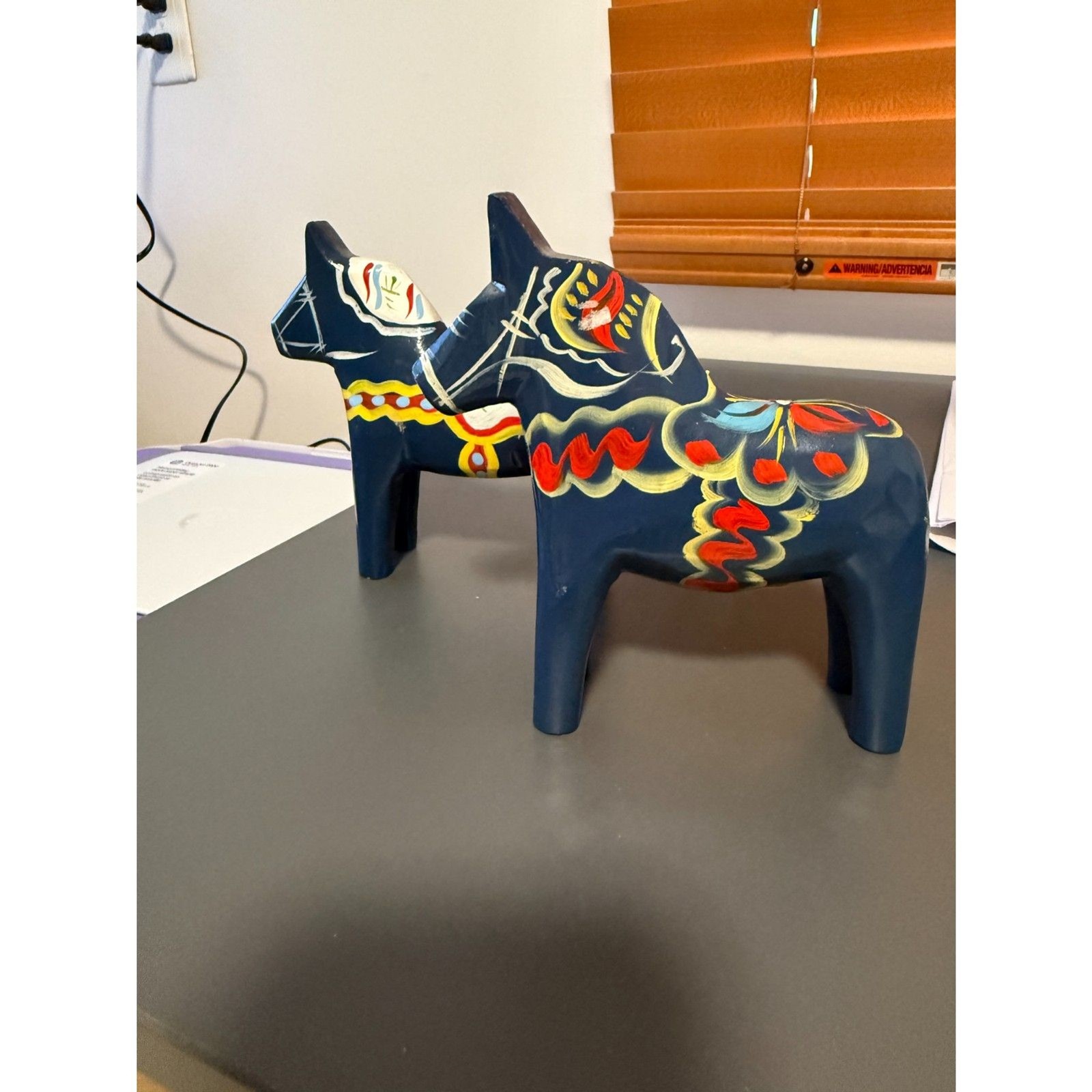 Vintage Pair of Blue Swedish Dala Horses 5\ Vintage Pair of Blue Swedish Dala Horses 5\