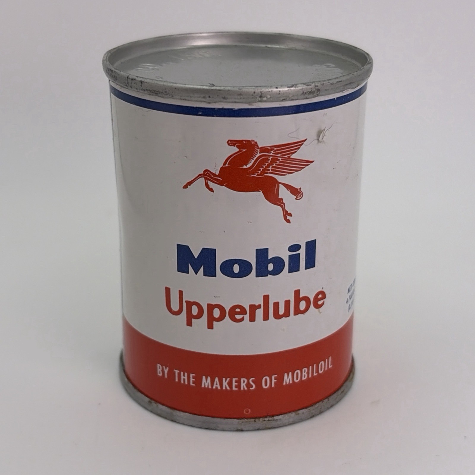 Vtg. Mobil Upperlube Tin Can 4oz. USA Sealed Full Red Pegasus Vtg. Mobil Upperlube Tin Can 4oz. USA Sealed Full Red Pegasus