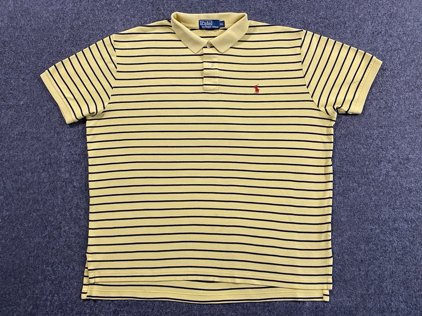 Vintage Polo Ralph Lauren Polo Shirt Mens XL Yellow Striped Red Pony Preppy Y2K