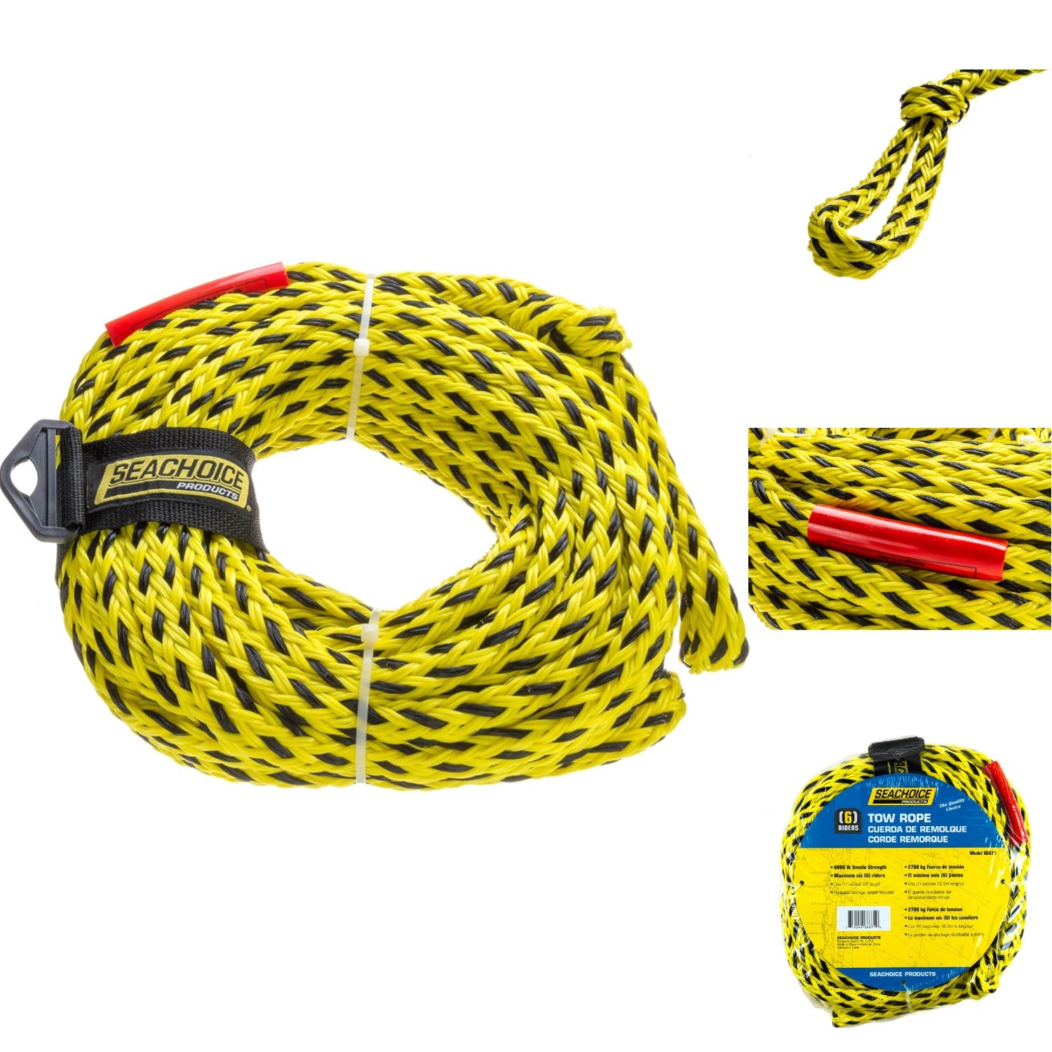 Heavy Duty 60\' Tube Tow Rope For Boating 6 Riders 6000 lb Capacity UV Resistant