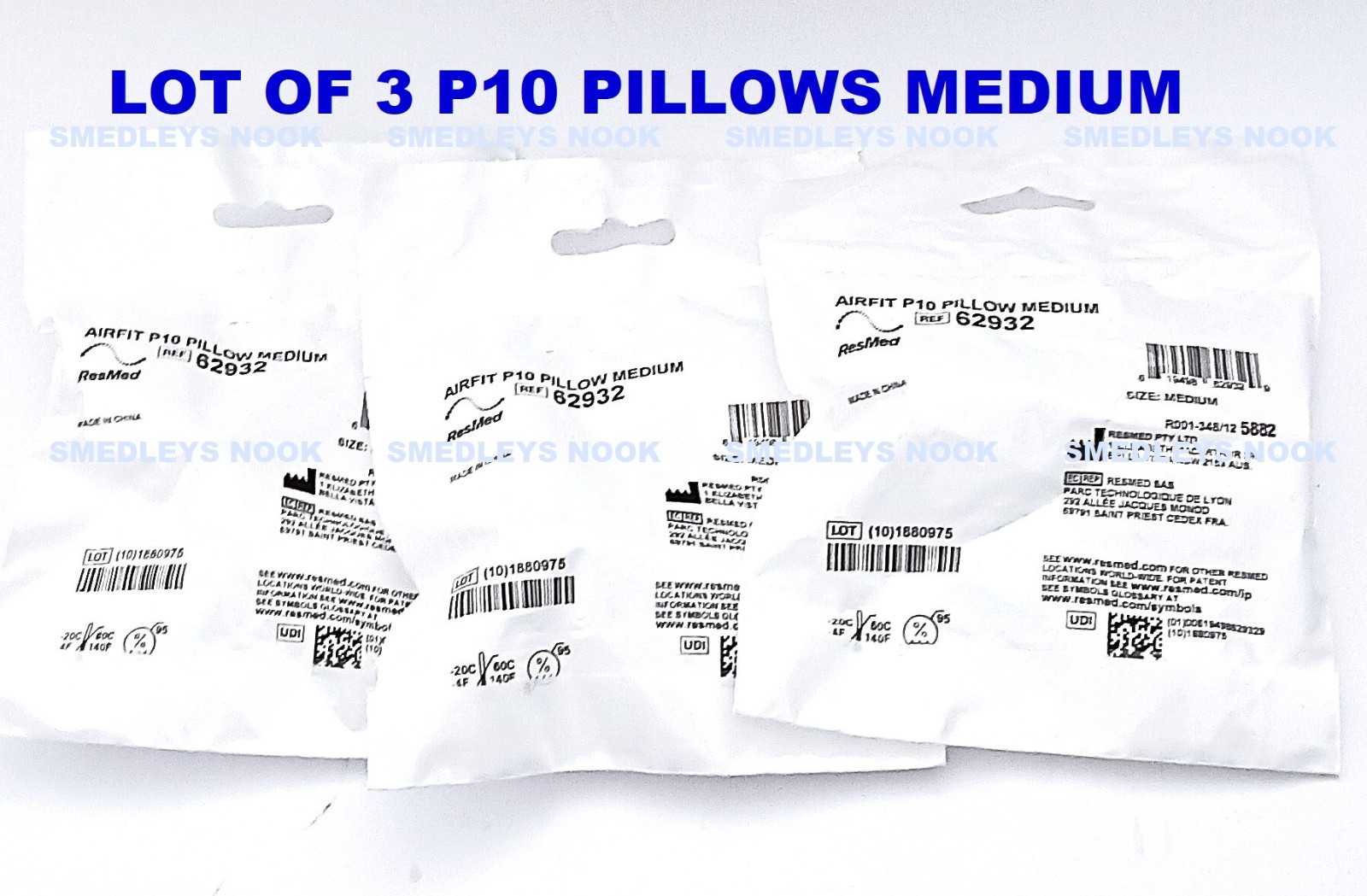 3 Total Genuine ResMed AIRFIT  P10 62932 (Replacement Medium Pillows) New/Sealed