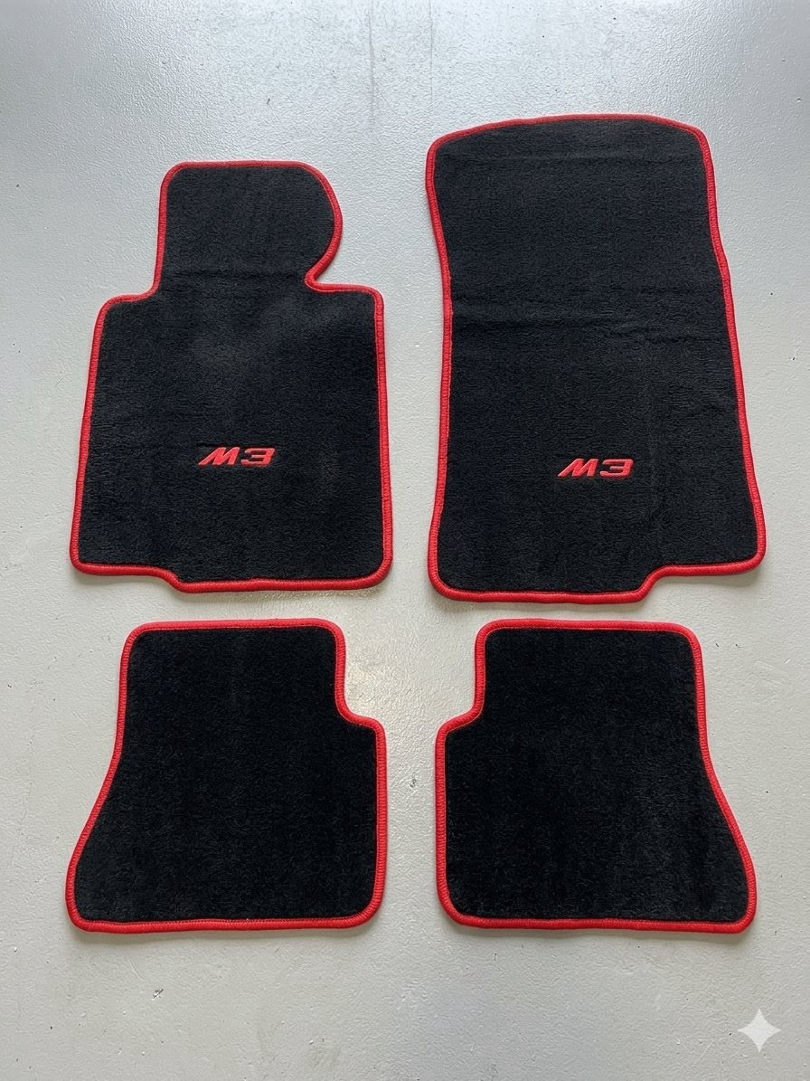 Custom BMW E46 M3 Convertible Floor Mats (Black w/ Red Trim) – Full 4pc Set