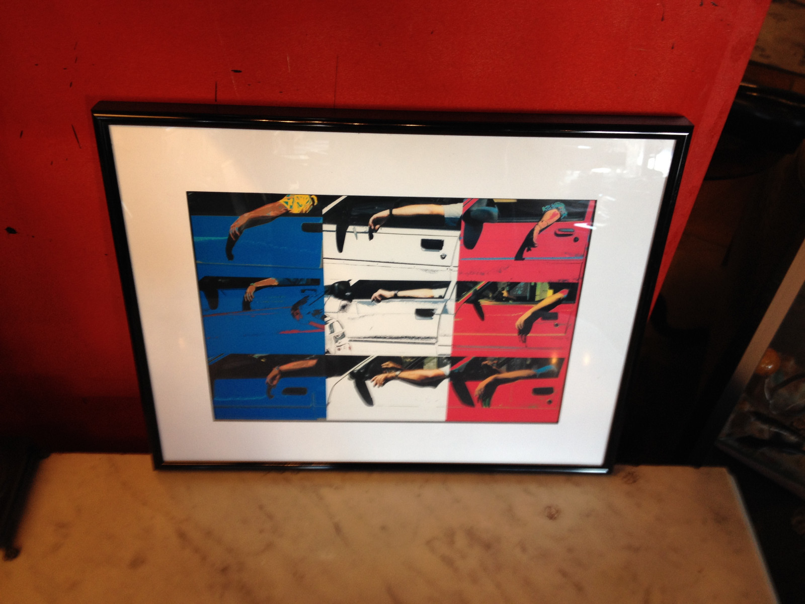 Contemporary Likely 1980's French Flag Print w/ Cars