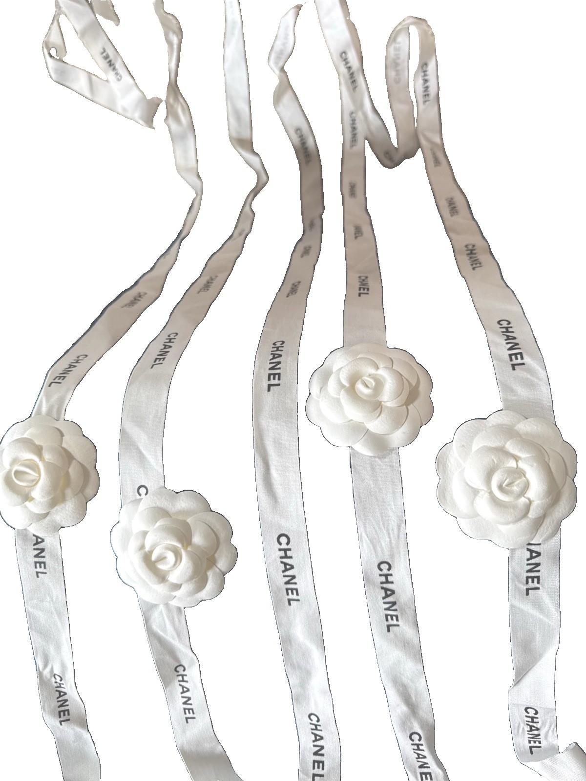Chanel Camellia Flower Ribbon Lot — Authentic White Satin Logo Ribbon 72in