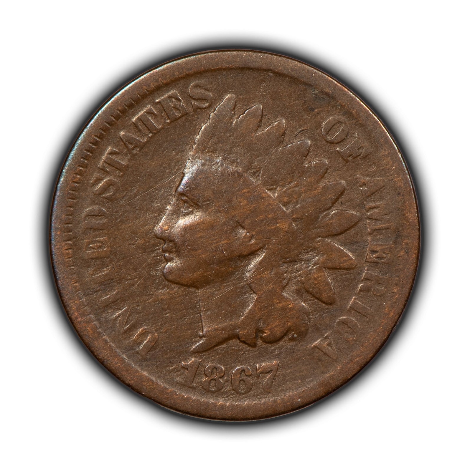 1867 1c Indian Head Small Cent - Wood Grain - VG Key Date - SKU-T4537