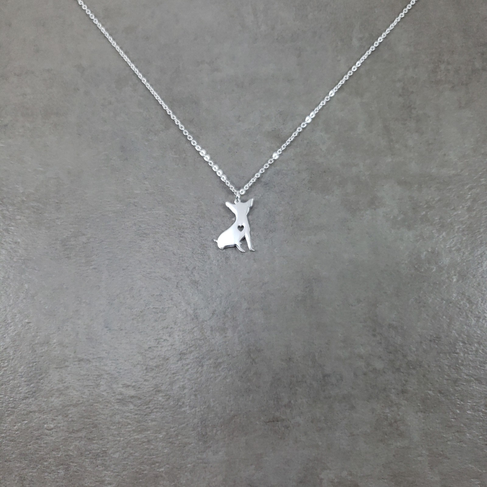 Chihuahua Dog Sitting SILVER Plated Necklace Gift Box Mexico Pet Breed Canine Chihuahua Dog Sitting SILVER Plated Necklace Gift Box Mexico Pet Breed Canine