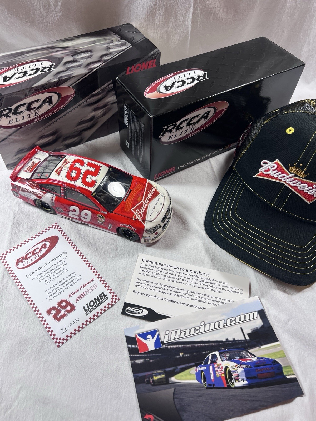 LOT Kevin Harvick 2013 #29 Budweiser RCCA Elite 1:24 Complete Matching DIN/COA