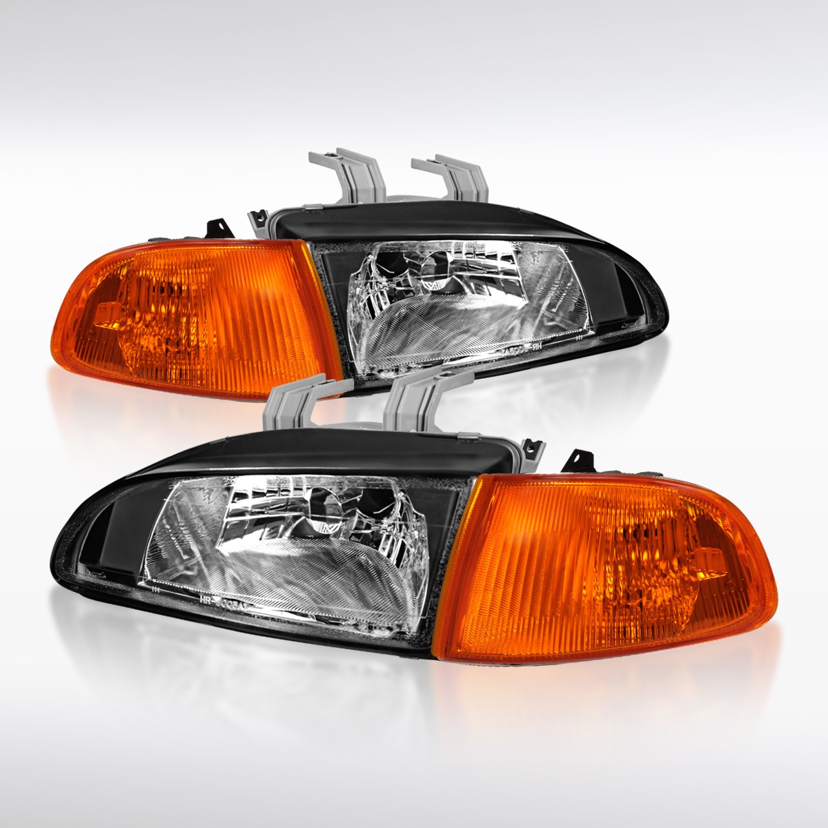 Fit 1992-1995 Honda Civic 2/3Dr Black Headlights+Amber Corner Signal Lamps 92-95