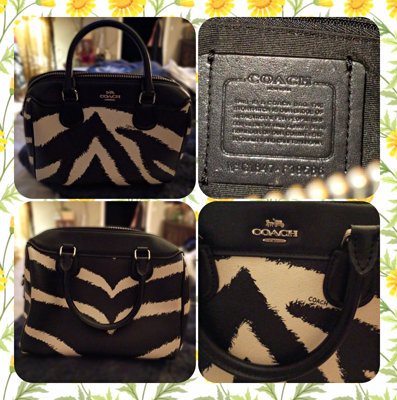 Coach Black/White Animal Print Satchel Top Handle Zip Closure Silver Hardware Coach Black/White Animal Print Satchel Top Handle Zip Closure Silver Hardware
