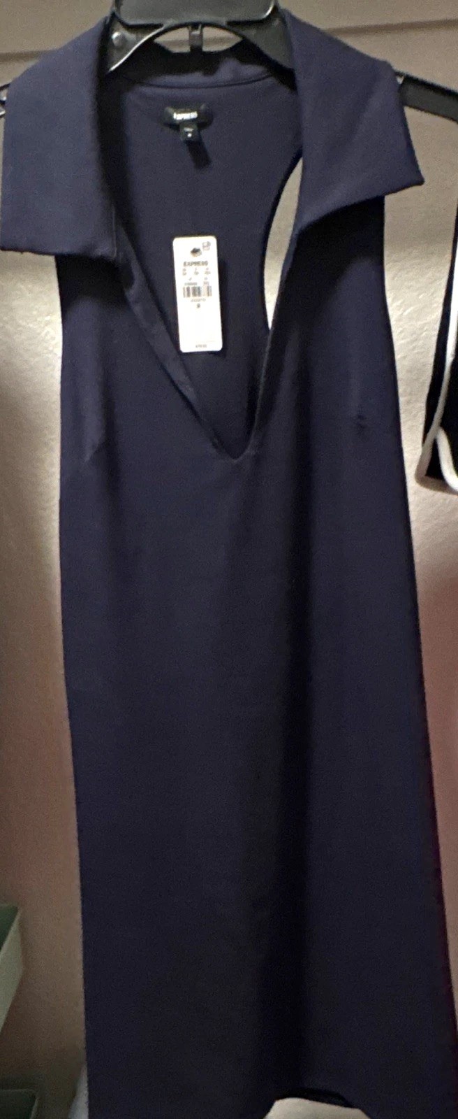 Express Navy Collared V-Neck Sleeveless Cotton Shift Dress M Knee Pockets Express Navy Collared V-Neck Sleeveless Cotton Shift Dress M Knee Pockets