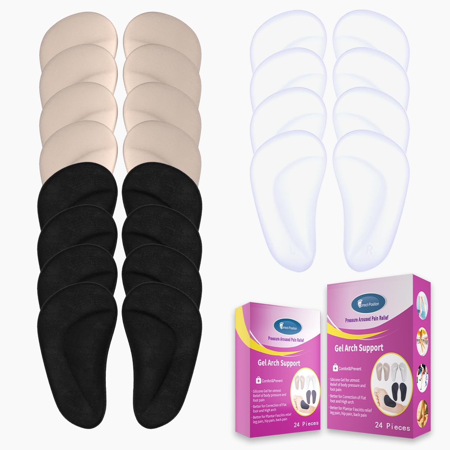 Correct Position Arch Support Shoe Insoles for Flat 4 Clear 4 Black 4 Beige