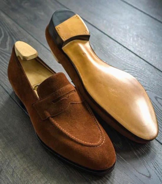 Mens Handmade Brown Suede Moccasin Loafer Slip On Casual Comfort Shoes New