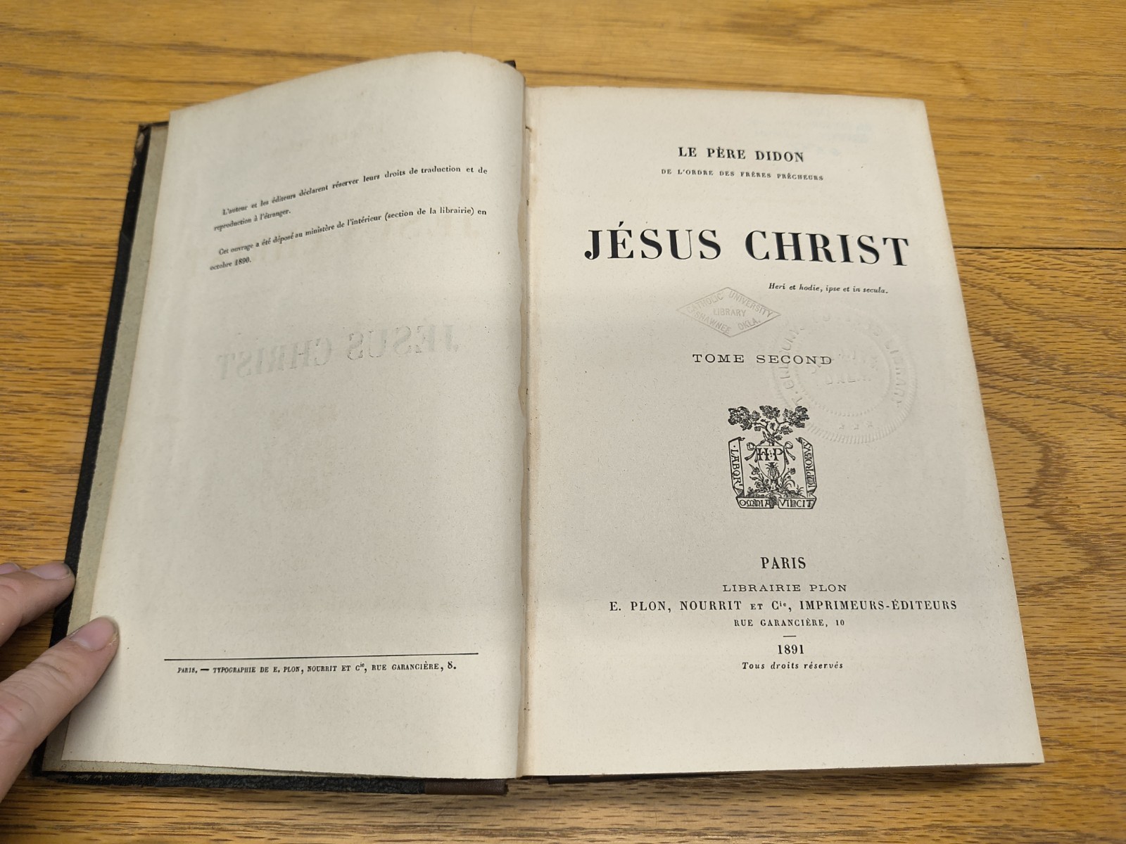 1891 JESUS CHRIST BY LE PERE DIDON, IN FRENCH, LEATHER