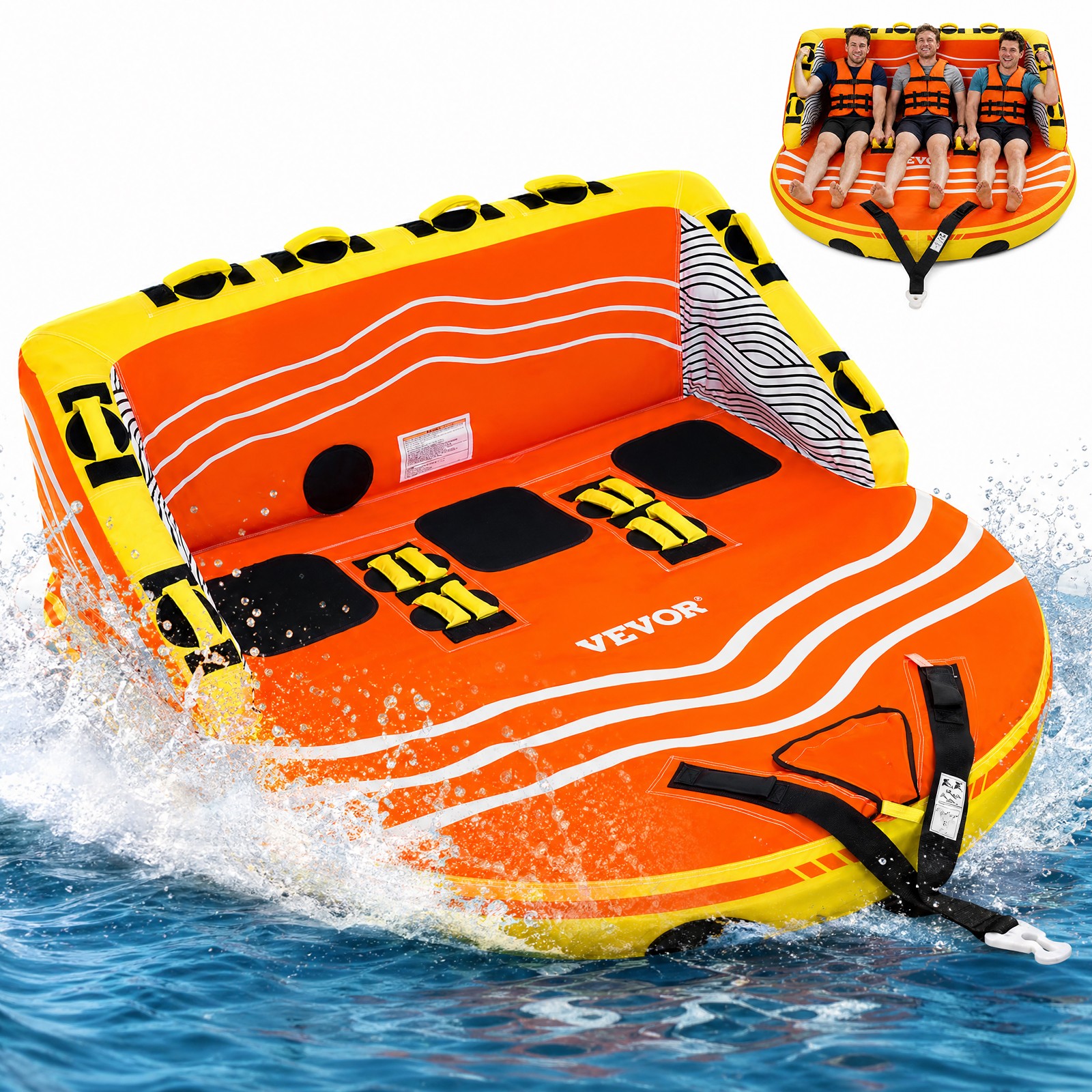 VEVOR Towable Tube for Boating 1-3 Riders Inflatable Boating Tubes Water Sport VEVOR Towable Tube for Boating 1-3 Riders Inflatable Boating Tubes Water Sport