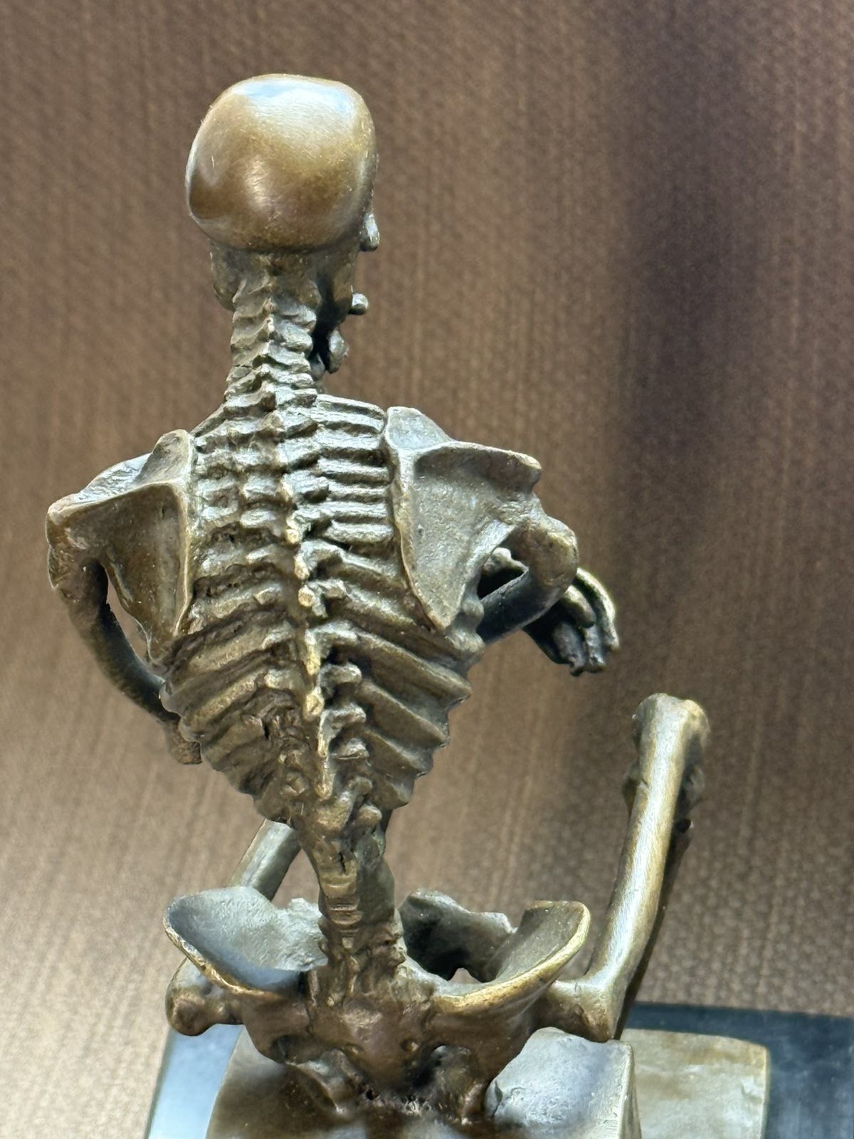 Bronze Skeleton Sculpture MILO Marble Thinking Statue Deco Rare Decor Skull Art