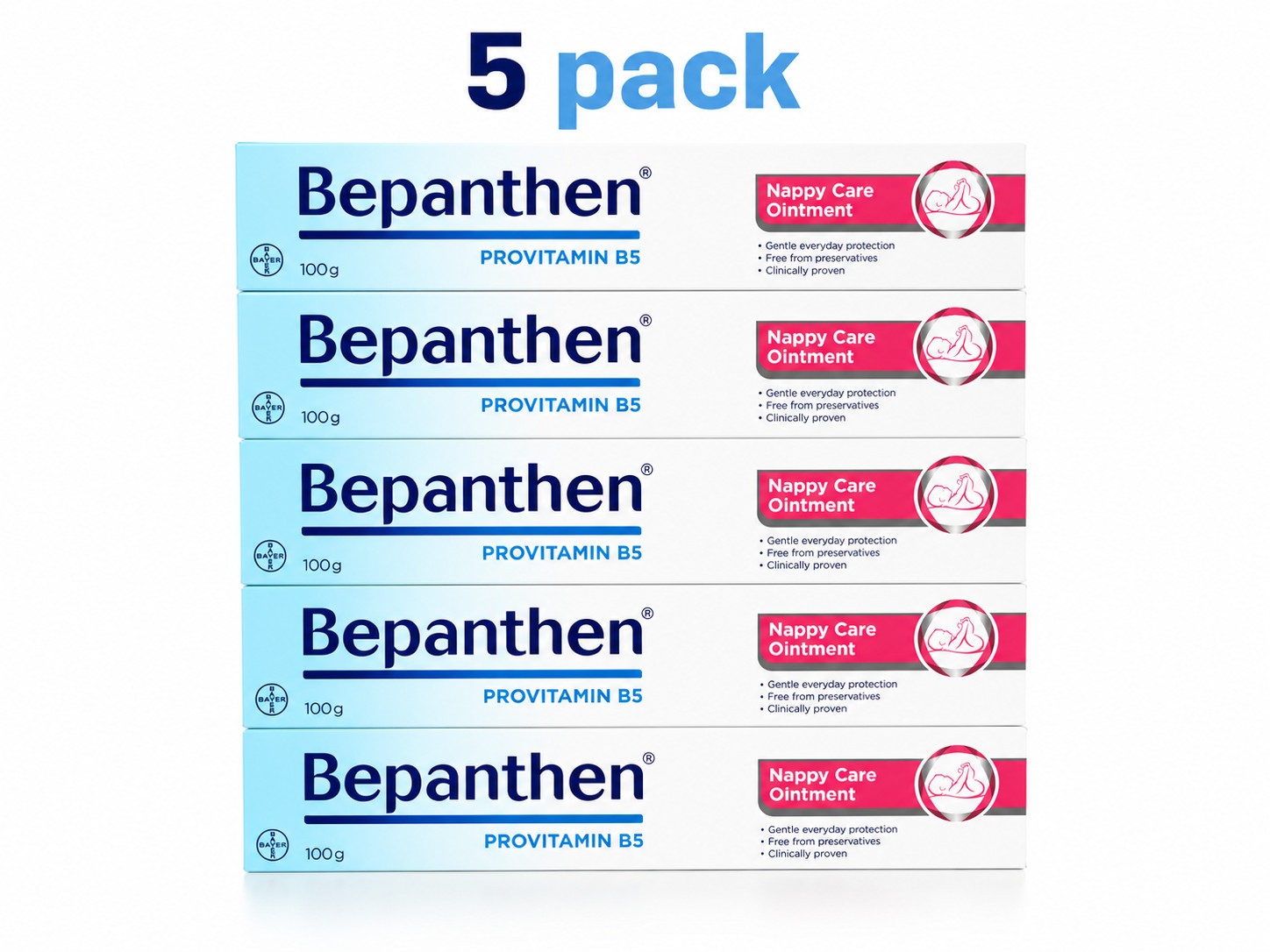 [5 PACK] Bepanthen Nappy Care Ointment Provitamin B5~100g~EXP:07/2028