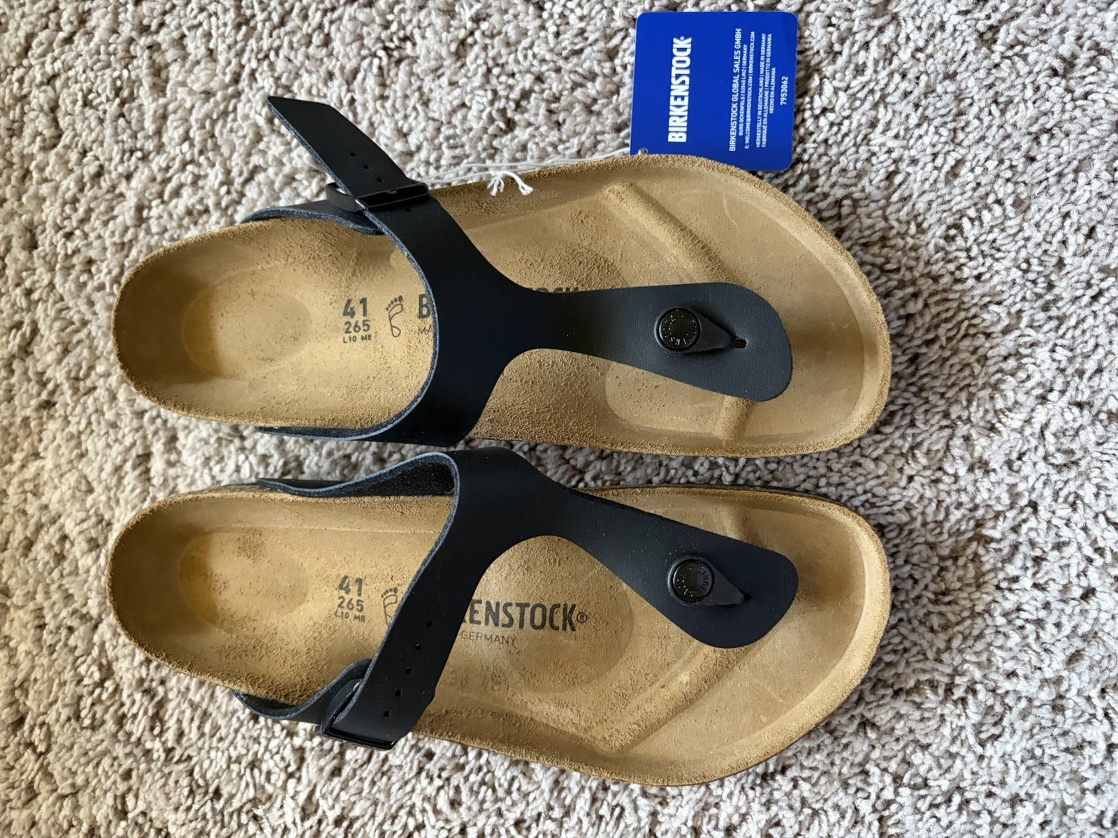 Birkenstock Gizeh Black Thong Sandals Cork Footbed Adjustable Buckle (W10, M8)