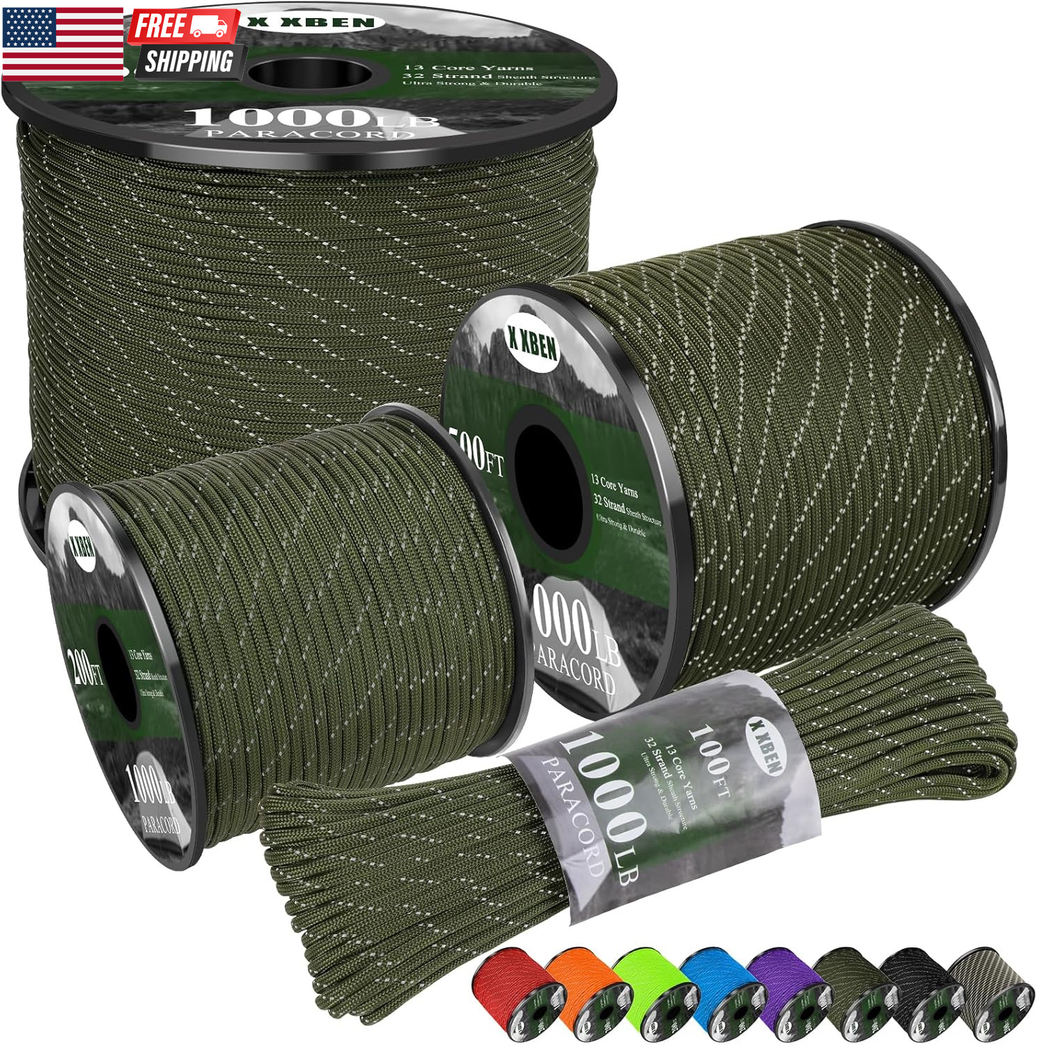 Paracord Reflective 1000Lb, 50/100/200/500/1000Ft 4Mm, 13 Strand Paracord Rope, Paracord Reflective 1000Lb, 50/100/200/500/1000Ft 4Mm, 13 Strand Paracord Rope,
