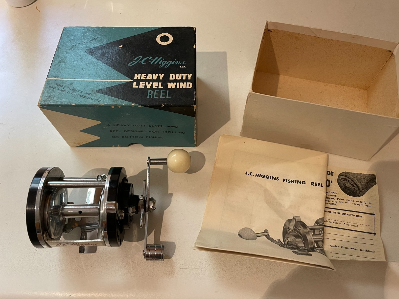 Vintage J.C. Higgins Heavy Duty Level Wind Fishing Reel No. 4315, sold by Sears,