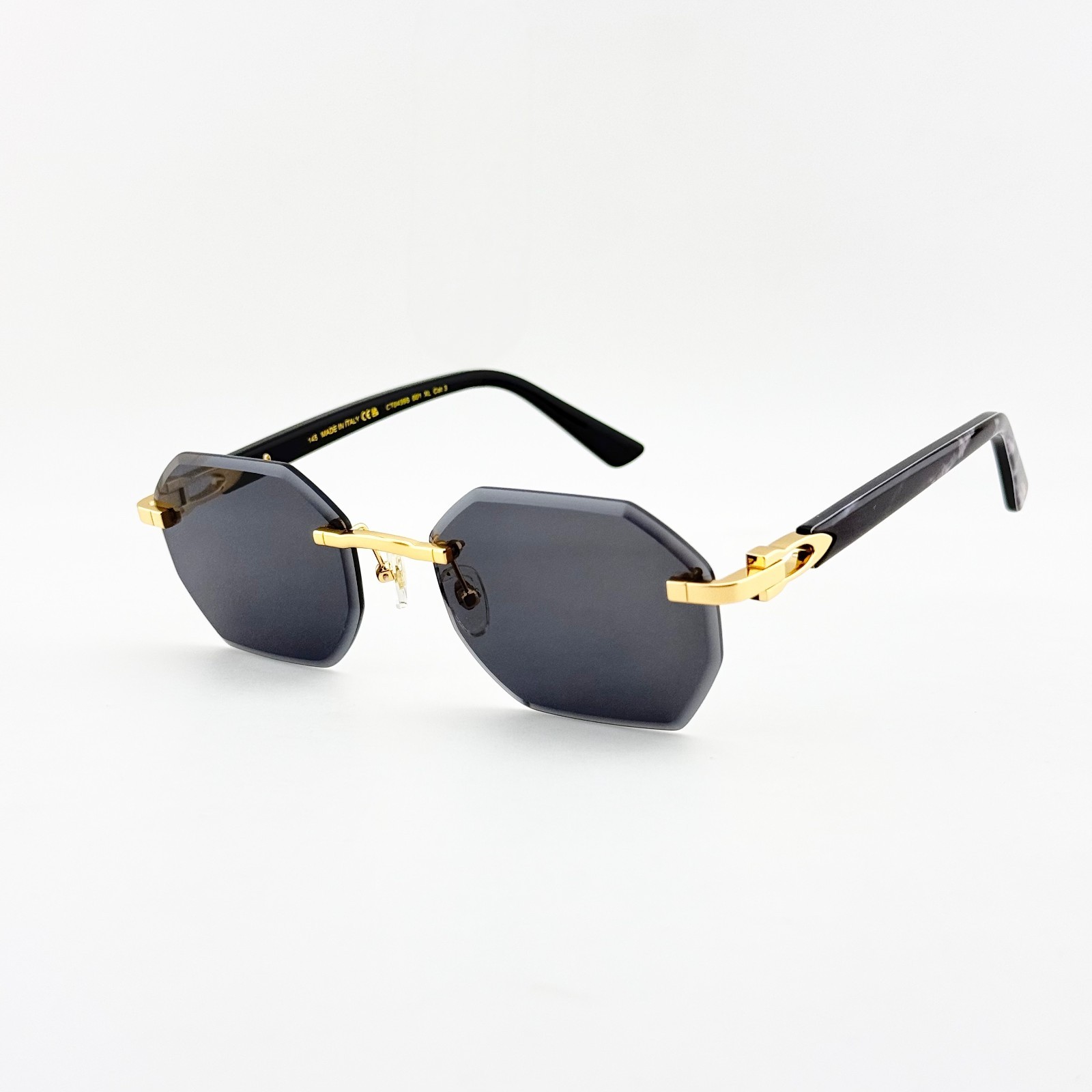 Cartier CT0439S Rimless Gold Black Lens Geometric Sunglasses Unisex