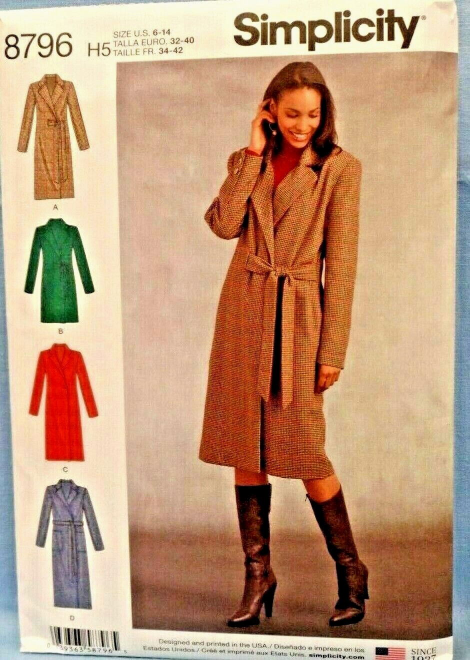 SIMPLICITY PATTERN 8796 COATS  MISSES/PETITE SIZE  6 8 10 12 14 UNCUT