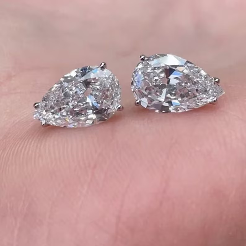 14k White Gold 4CT Pear Cut Lab Grown UGL Certified Diamond Solitaire Earrings