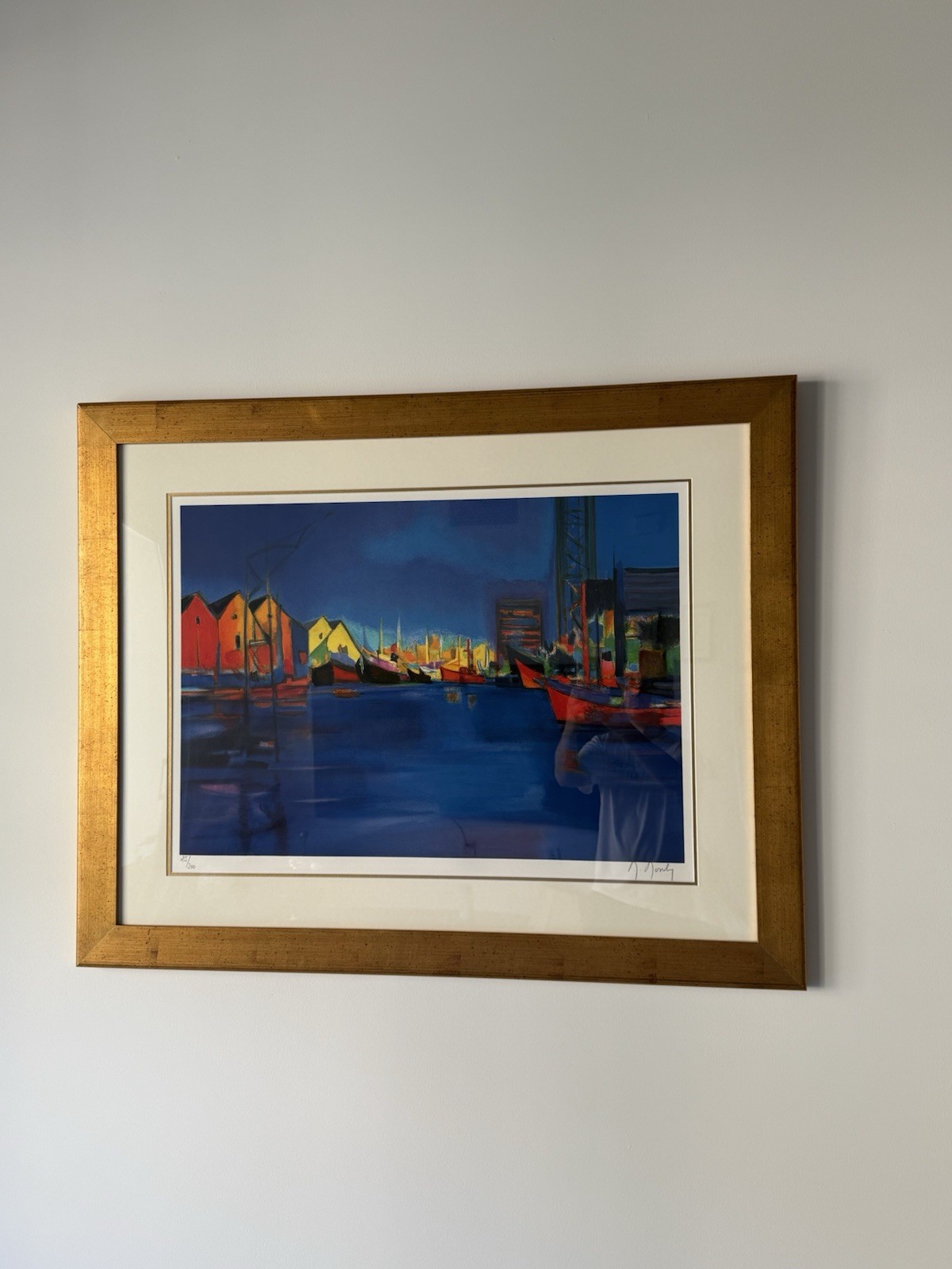 Marcel Mouly Le Port Bleu Signed Lithograph 25/300 Limited Edition Framed