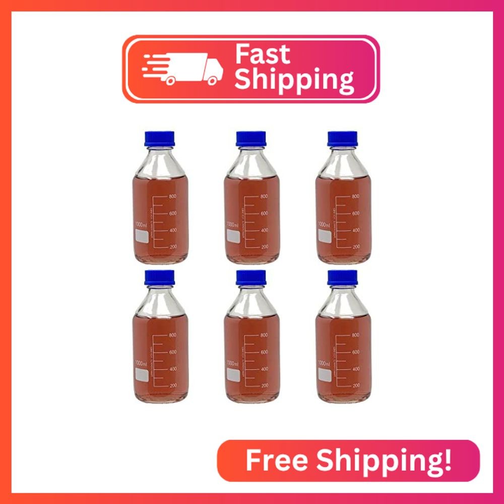 Karter Scientific 1000ml Glass Round Media Storage Bottles with GL45 Screw Cap,