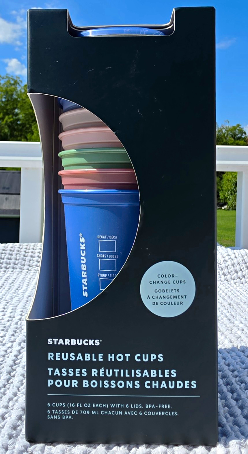 Starbucks Reusable Hot Cups Color-Changing 6-Pack w/ Lids 16 oz Multicolor