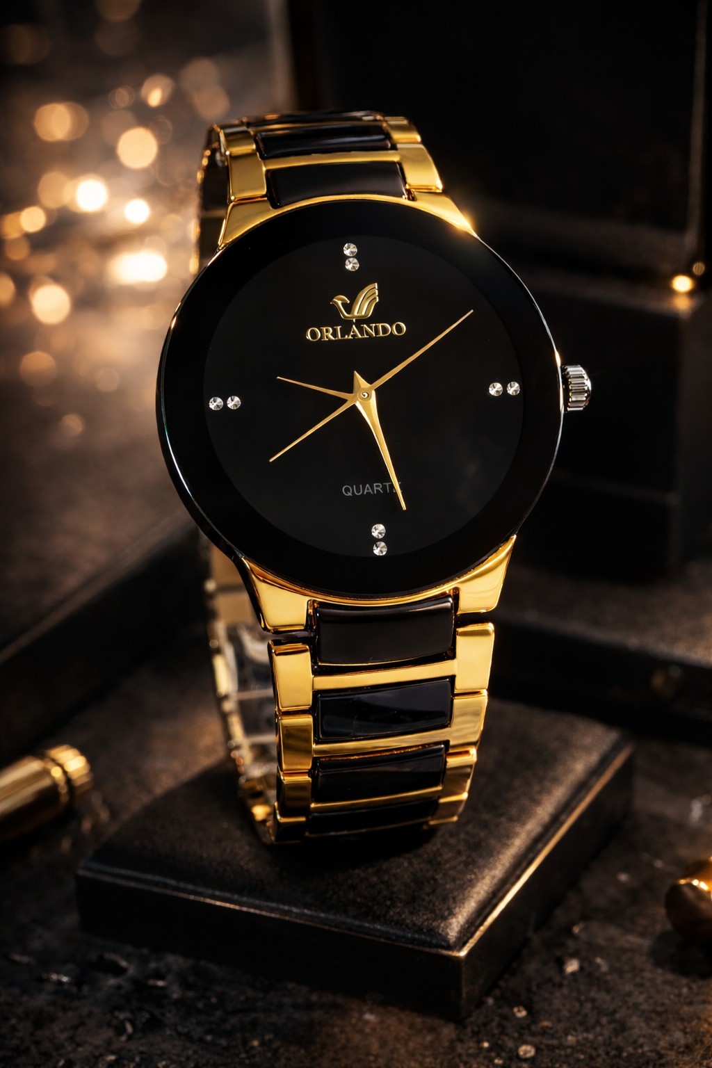 Orlando Men\'s Gold Black Quartz Watch Luxury Minimalist Stainless Steel Orlando Men\'s Gold Black Quartz Watch Luxury Minimalist Stainless Steel
