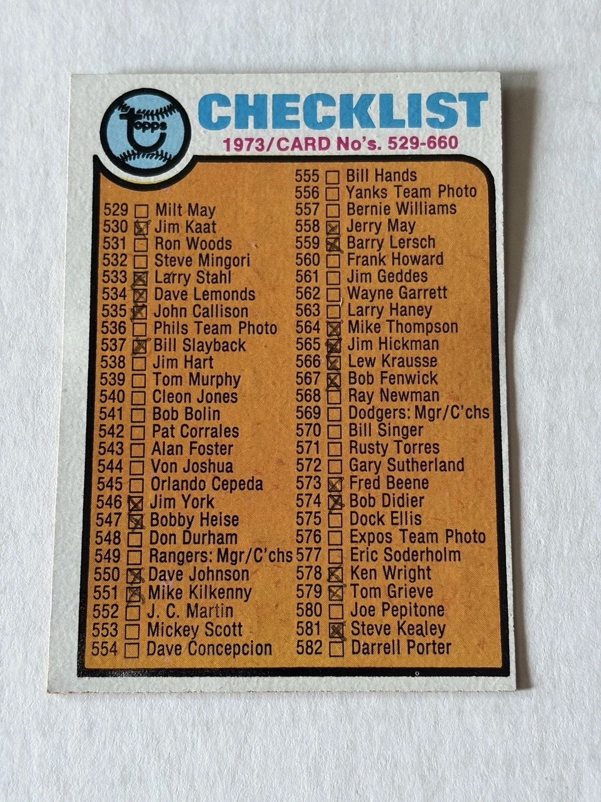 Topps 1973 Checklist #588 Card No. 529-660 MLB Baseball Trading Card Marked 
