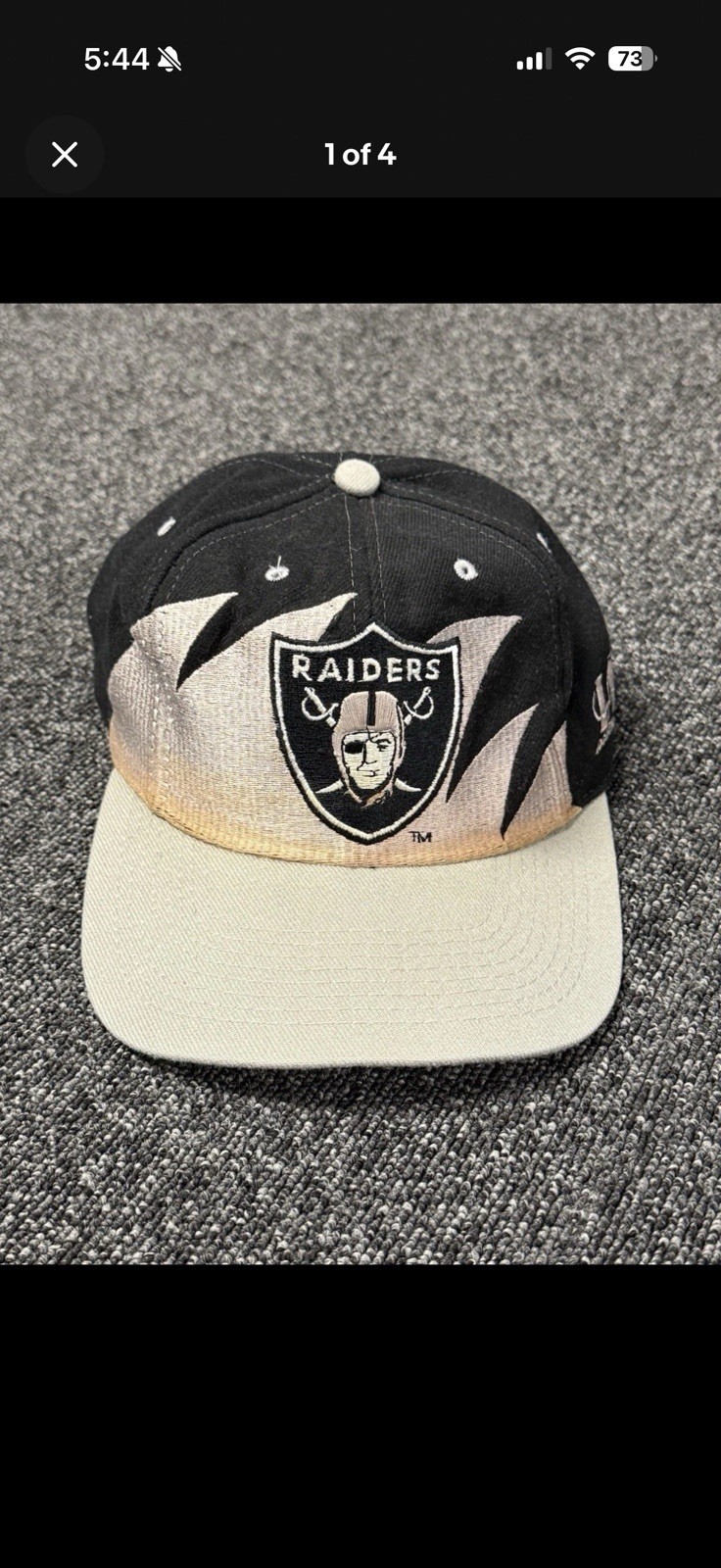 Vintage NFL Logo Athletic Raiders Black Dome Sharktooth SnapBack Hat RARE