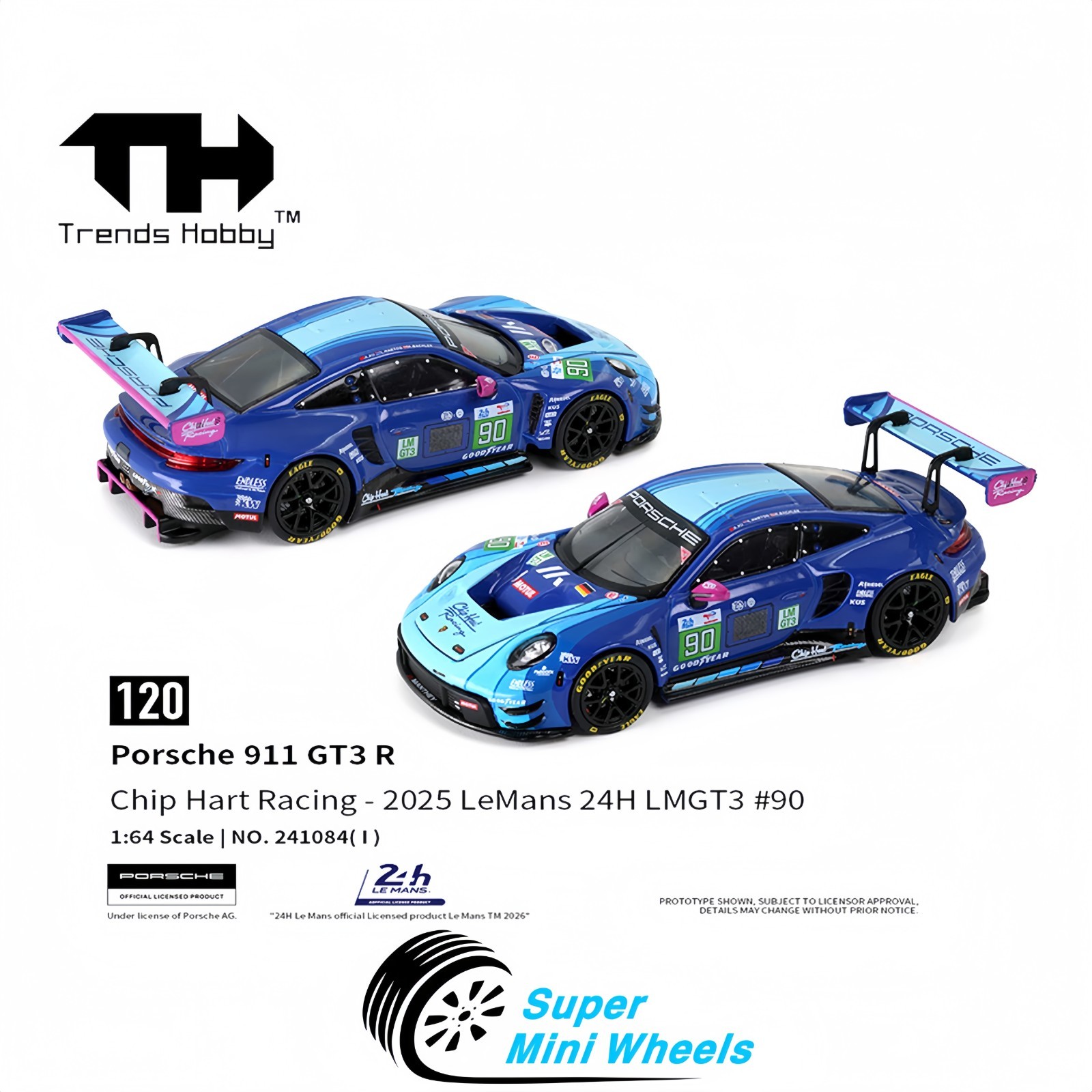 Trends Hobby 1:64 Porsche 911 GT3 R Le Man 24H 2025 #90 Chip Hart Racing