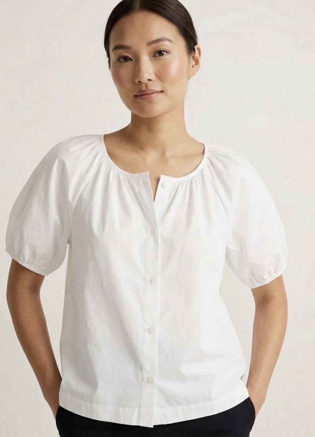 J.CREW Women\'s White Poplin Woven Round Neck Puff Sleeve Button Blouse M NWT J.CREW Women\'s White Poplin Woven Round Neck Puff Sleeve Button Blouse M NWT