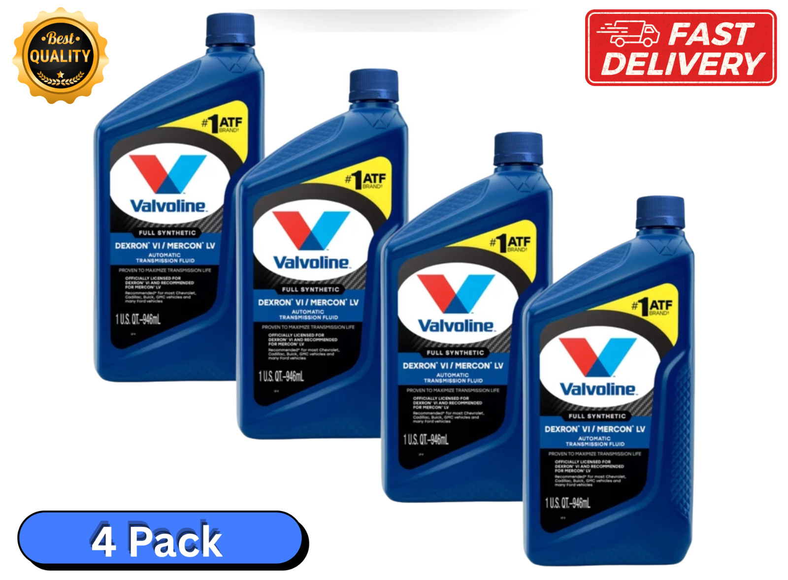 Valvoline Dexron VI/Mercon LV Full Synthetic ATF Transmission Fluid 1 QT x 4 PK