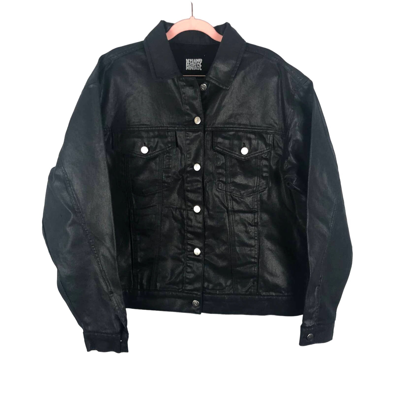 ASOS Reclaimed Vintage Inspired Unisex Jacket Coated Black Sz. S / 4 NEW ASOS Reclaimed Vintage Inspired Unisex Jacket Coated Black Sz. S / 4 NEW