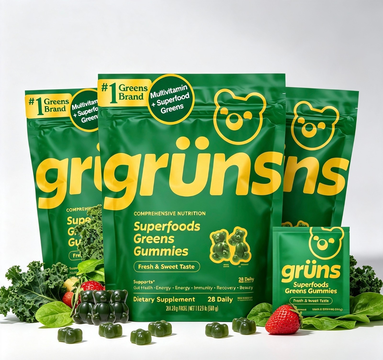 Gruns Adult Super Green Gelatin Multi-Vitamin Super Food Jelly Bear - 3 Pack Set Gruns Adult Super Green Gelatin Multi-Vitamin Super Food Jelly Bear - 3 Pack Set
