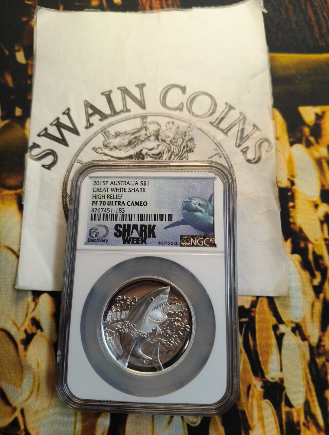 2015P AUSTRALIA  GREAT WHITE SHARK HIGH RELIEF NGC PF 70 ULTRA CAMEO E5-172