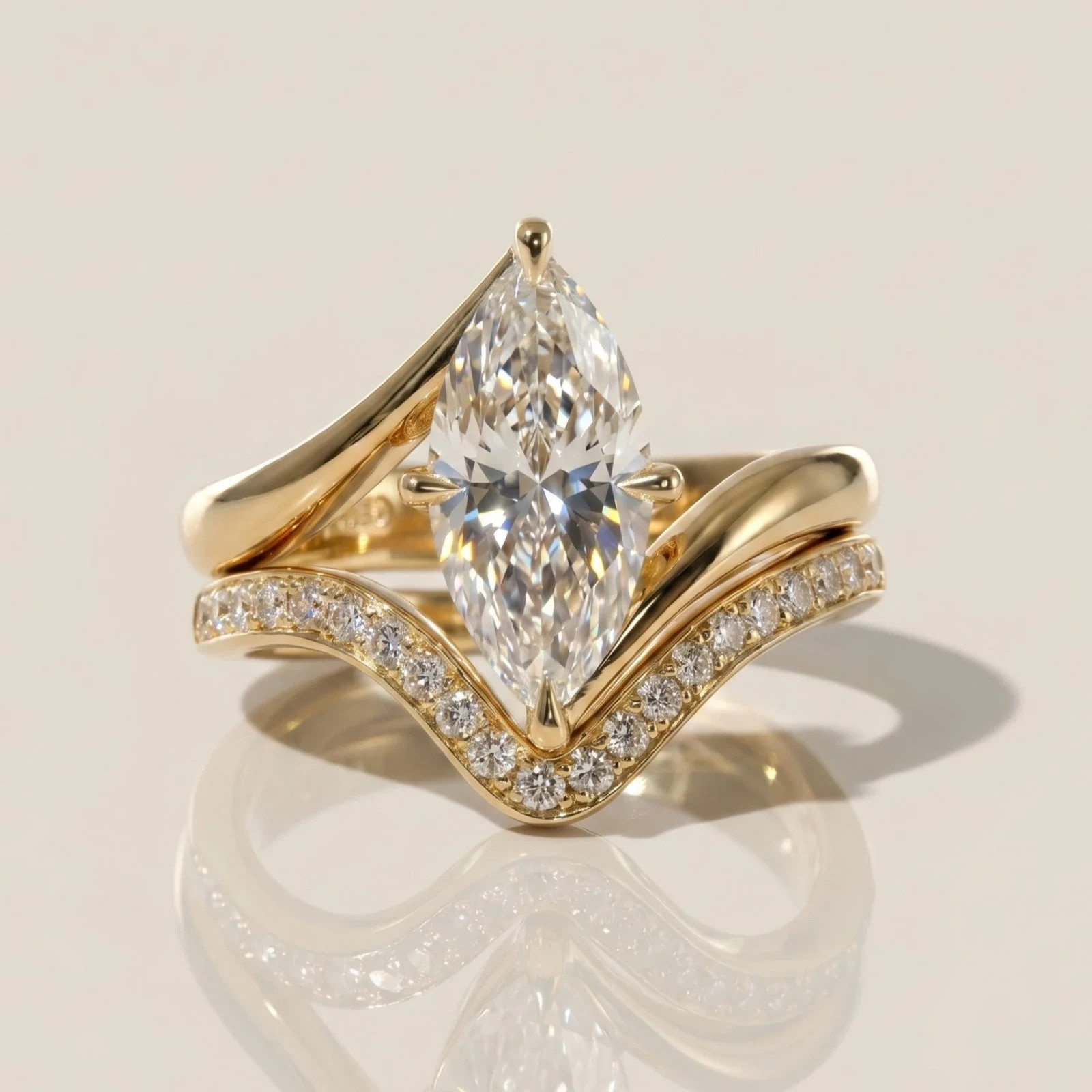 IGI 2.20Ct Marquise Cut EF/VS1 Lab Grown Diamond Bypass Ring Set 14K Yellow Gold