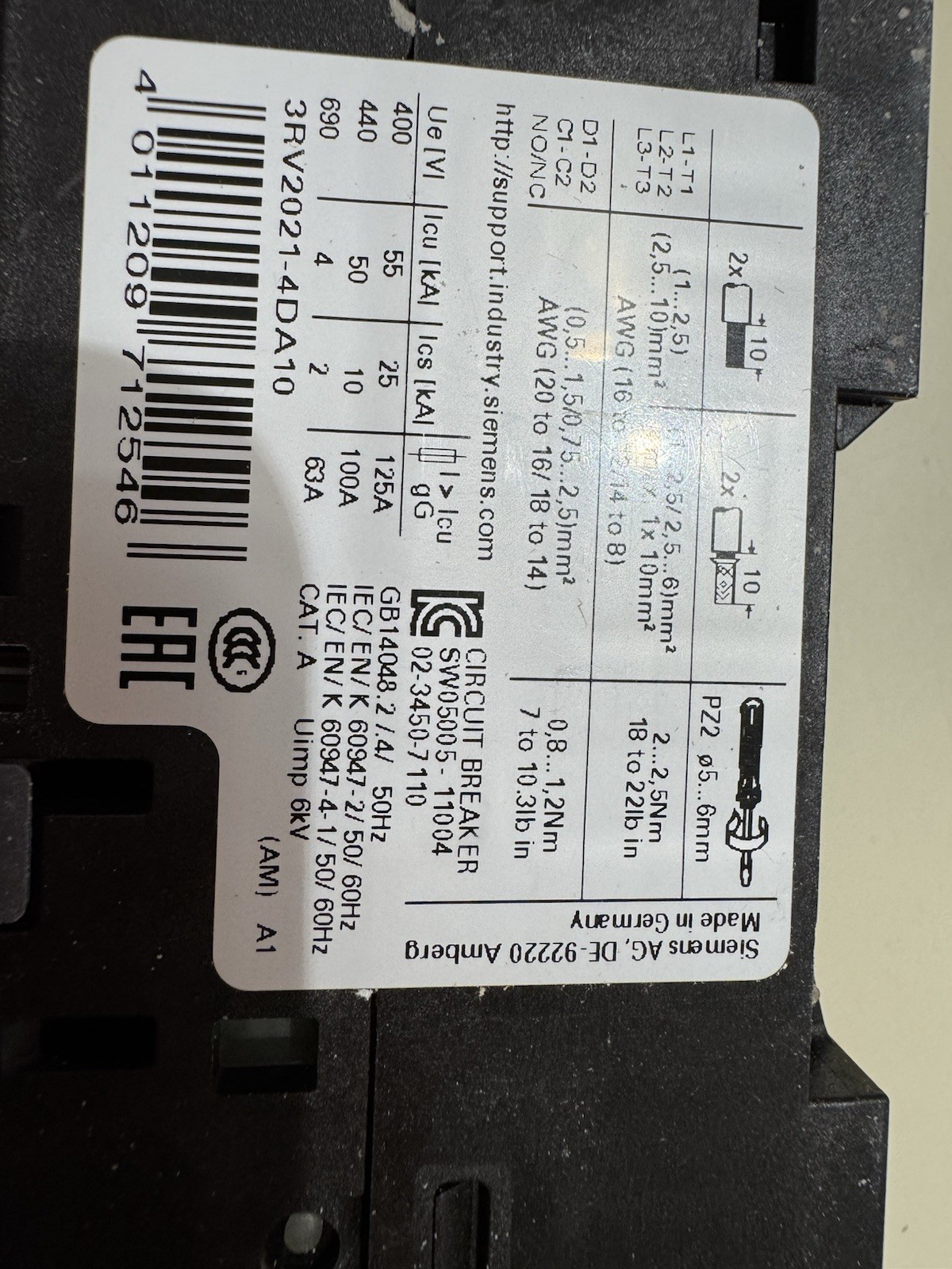 NEW Siemens 3RV2021-4DA10 Circuit Breaker 20-25A 3P S0 Screw NEW Siemens 3RV2021-4DA10 Circuit Breaker 20-25A 3P S0 Screw