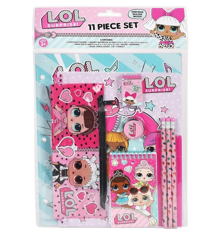 LOL Surprise 11 Piece Stationery Set School Supplies Pouch Notebook Licensed