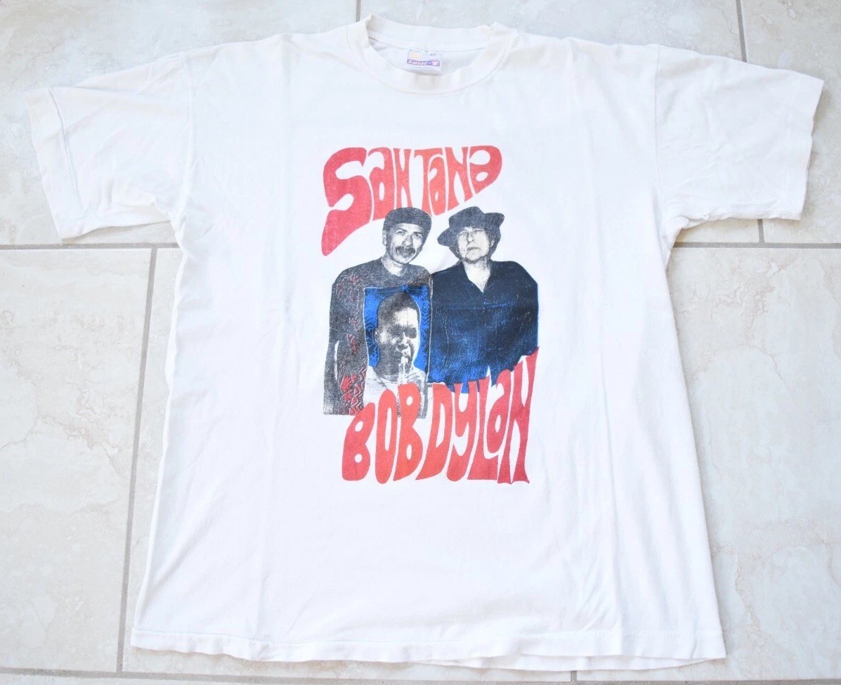 Vintage 1993 Thrashed Bob Dylan Santana Shirt Tee L 90s Tour John Coltrane