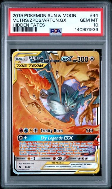 2019 POKEMON SUN & MOON HIDDEN FATES #44 MLTRS/ZPDS/ARTCN.GX HIDDEN FATES PSA 10