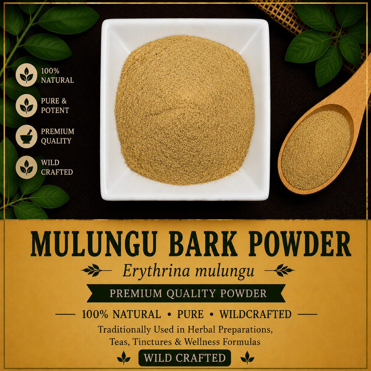 Mulungu Bark Powder Erythrina mulungu Wild Crafted Herbal Powder | USA Ship