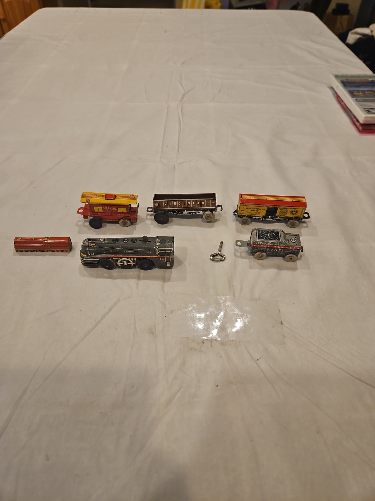 Vintage 1940s Marx Marxlines Trailblazer Tin Wind Up Toy Train Set Engine Cars