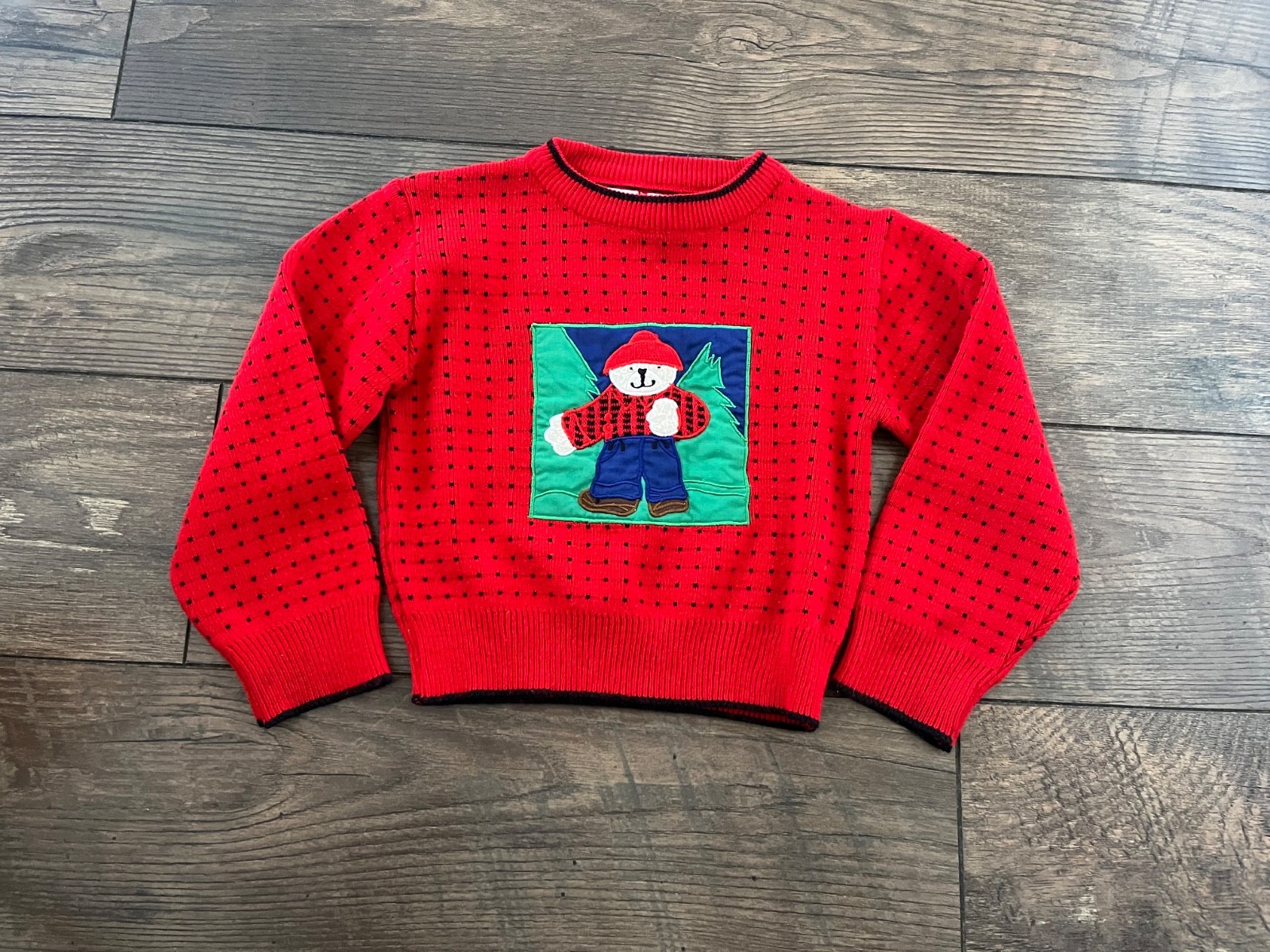 Vintage McKids Red Knit Sweater Bear Trees McDonald\'s Child Retro Collectible 3T