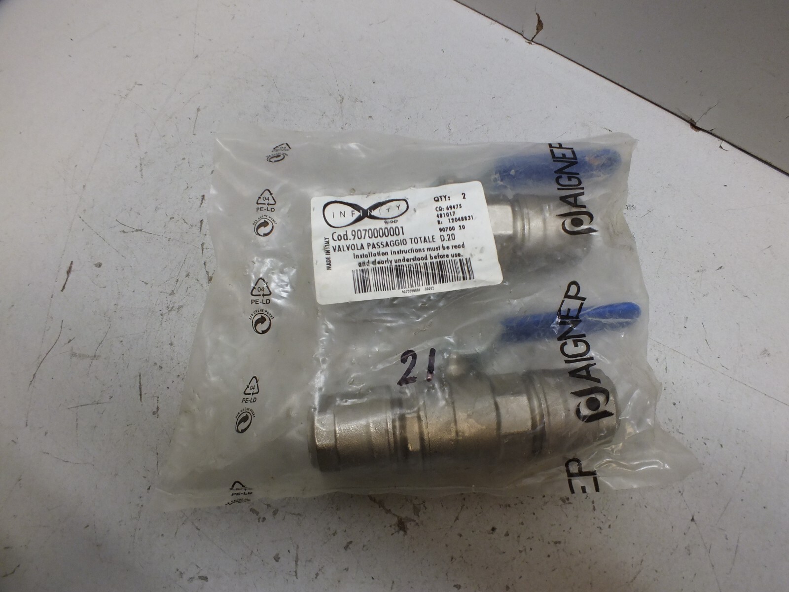 2X INFINITY AIGNEP 20MM TUBE TO TUBE BALL VALVE 90700-20 #21