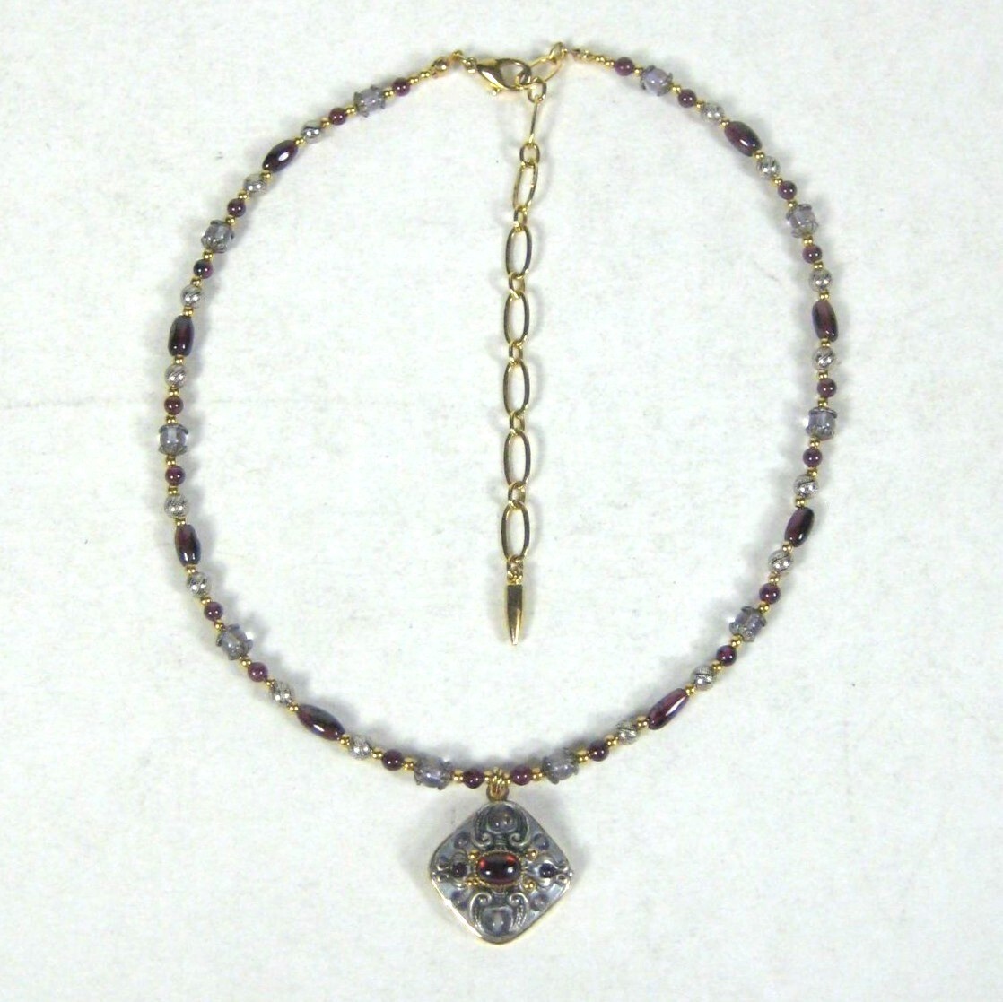 Michael Golan Bead Necklace 15 in Amethyst Square Pendant Choker 24K Gold Plated Michael Golan Bead Necklace 15 in Amethyst Square Pendant Choker 24K Gold Plated