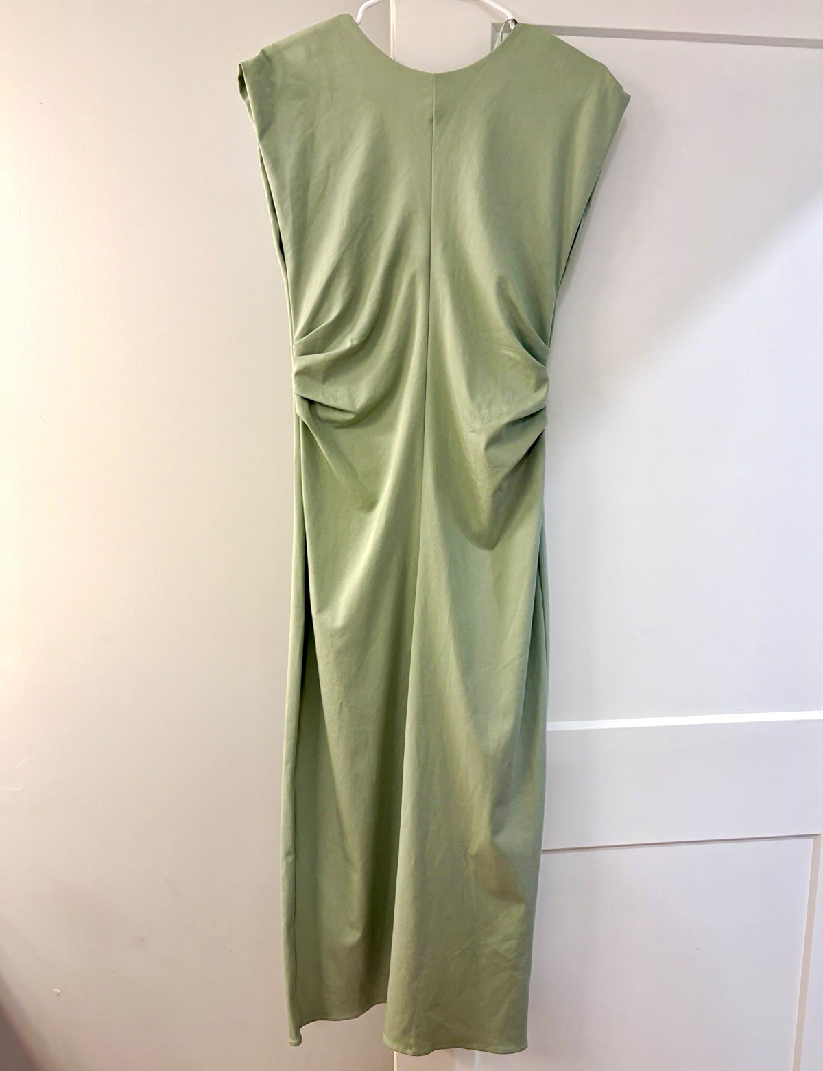 Zara NWT Sage Green Draped Midi Dress Womens M Cotton Blend 1971/056/512