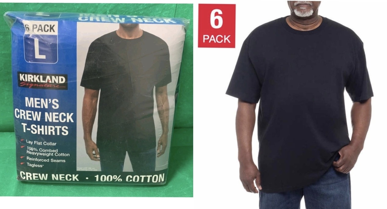 NEW Kirkland Signature Men’s Crew Neck Tee, 6-pack Heavyweight Select Color Size